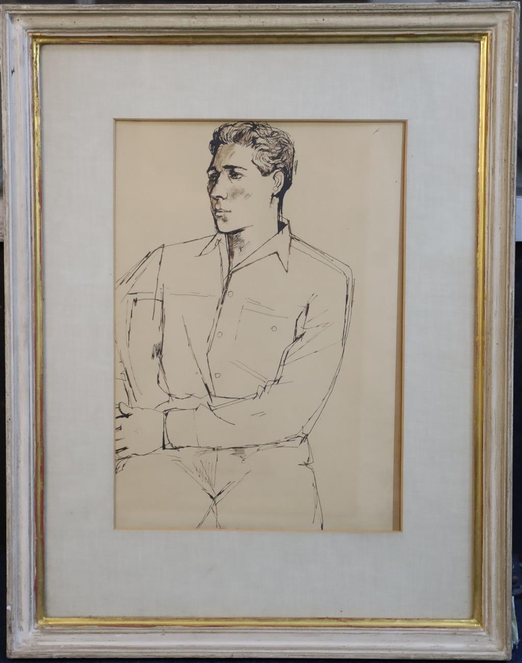 § John Minton (1917-1957) Two studies of a young man seated shirtless and with one arm folded 15 x 10.75in. and 14.75 x 10.25in.